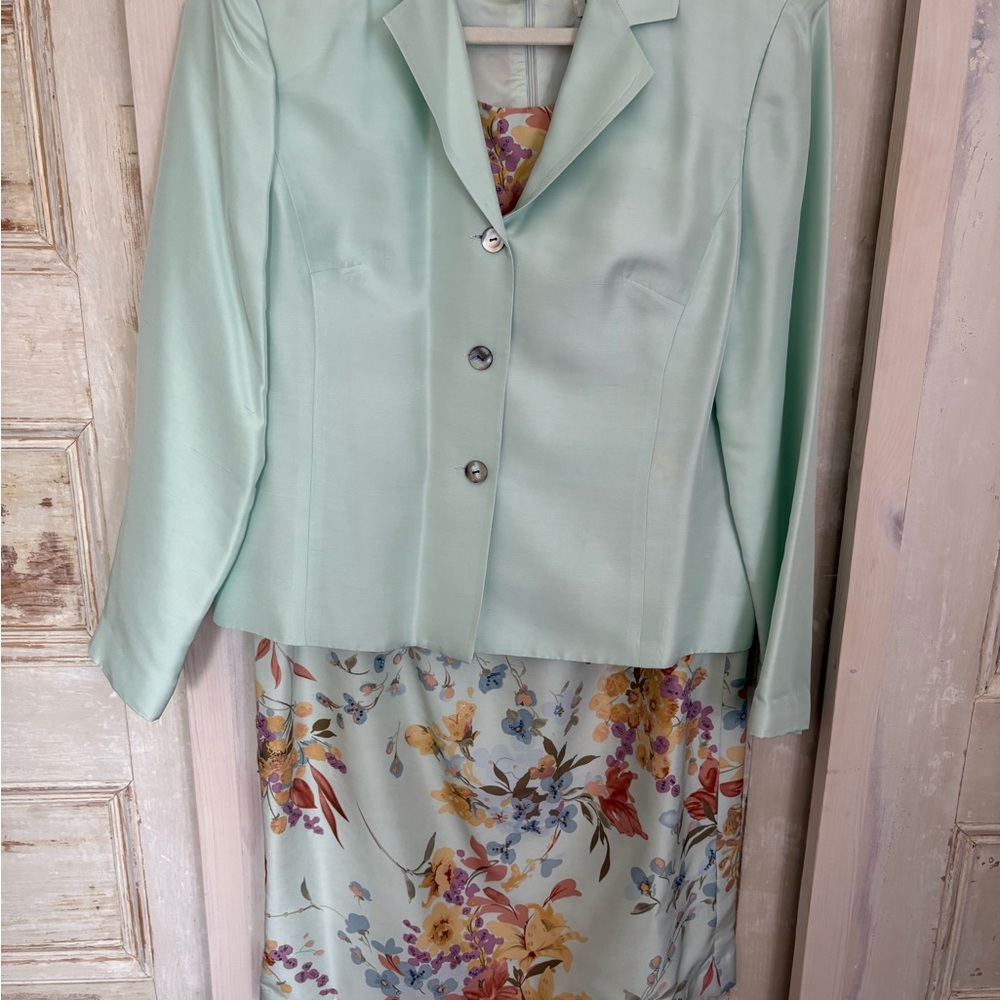 Mint Green Blazer and Floral Dress Set